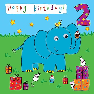 Age 2 Elephant Bubblicious Birthday Card