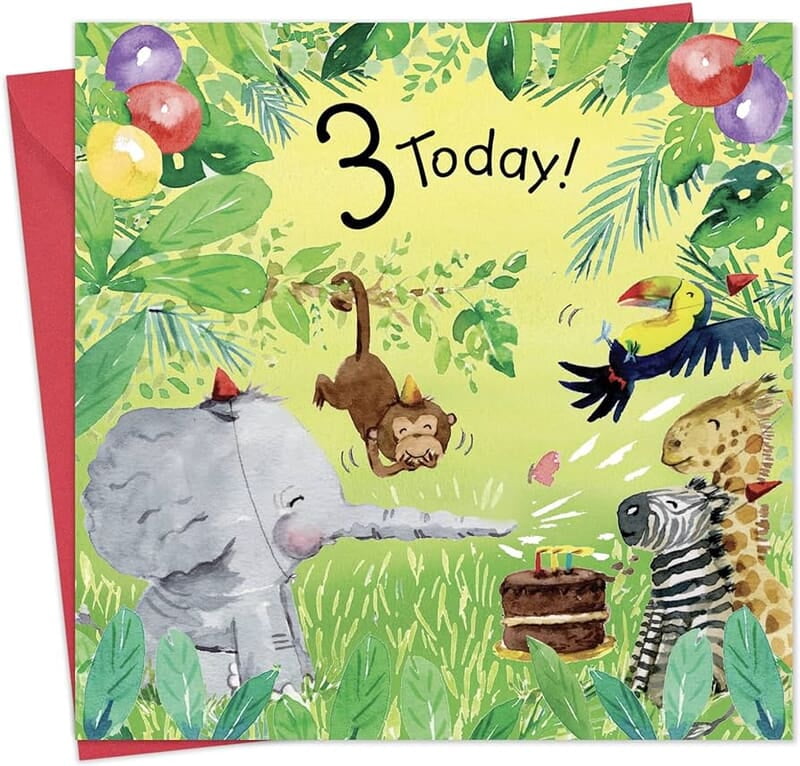 Age 3 Jungle Party Bubblicious Birthday Card Age 3 Jungle Party Bubblicious Birthday Card