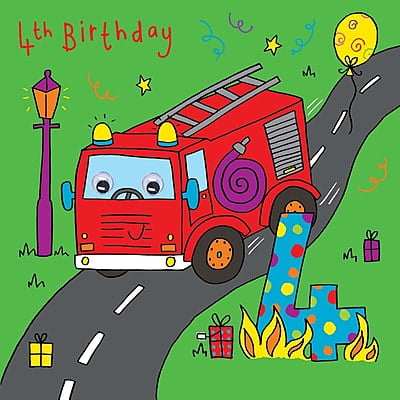 Age 4 Fire Engine Bubblicious Birthday Card