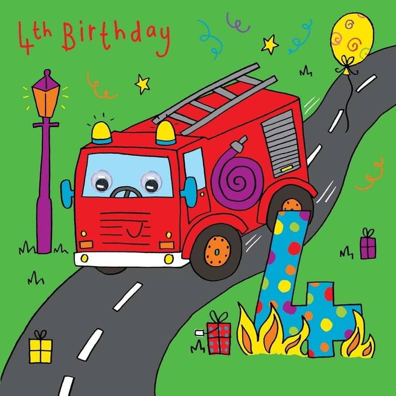 Age 4 Fire Engine Bubblicious Birthday Card Age 4 Fire Engine Bubblicious Birthday Card