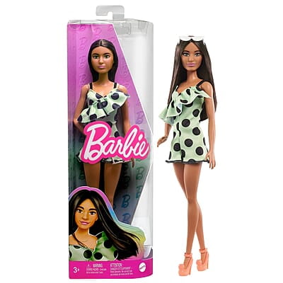 Barbie Fashionistas Doll #200 with Brunette Hair, Lime Green Polka Dot Romper