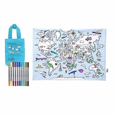 EatSleepDoodle World Map (Animals & Sealife) Placemat To Go - Colour-In & Learn