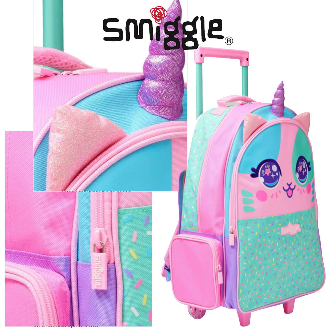 Smiggle Best Budz Trolley Backpack With Light Up Wheels Pink